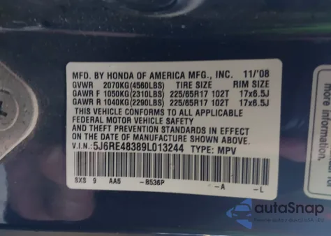 2009 Honda Cr-V Lx from USA, damaged, VIN 5J6RE48389L013244